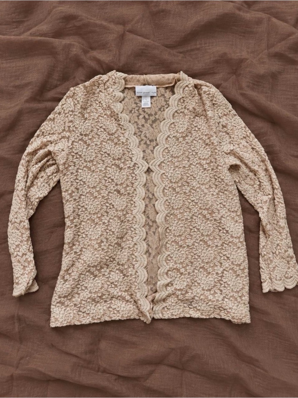 Susan Graver Style Floral Lace Cardigan Pink Large